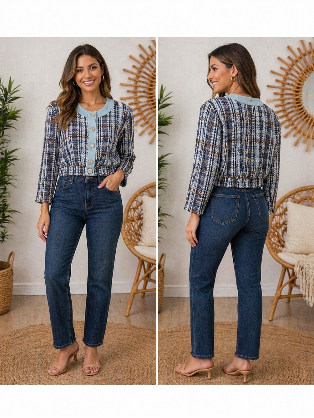 Zara Denim And Tweed Top